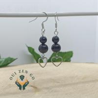 Boucle d oreille agate noir coeur 1 