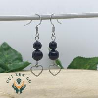 Boucle d oreille agate noir coeur 2 