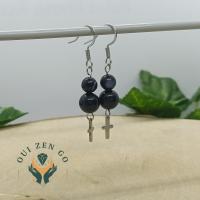 Boucle d oreille agate noir croix 2 