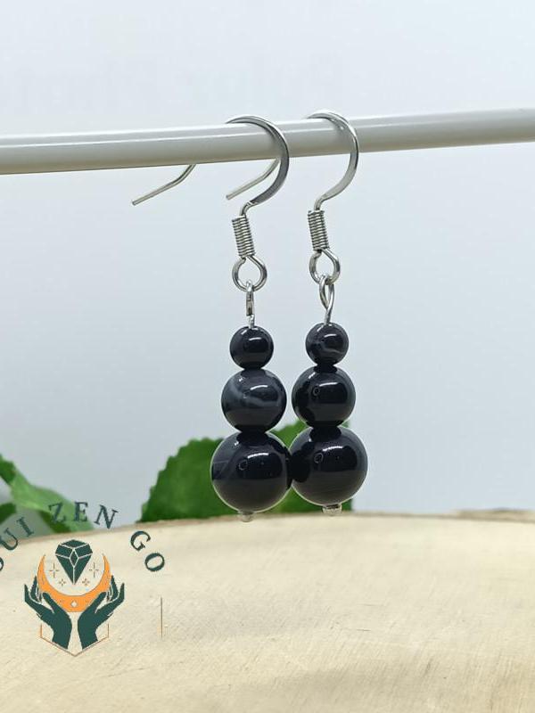 Boucle d oreille agate noir trio 2 