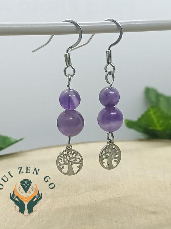 Boucle d oreille amethyste arbre de vie 1 