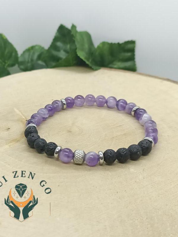 Bracelet amethyste et pierre de lave tiago 6 mm 1 