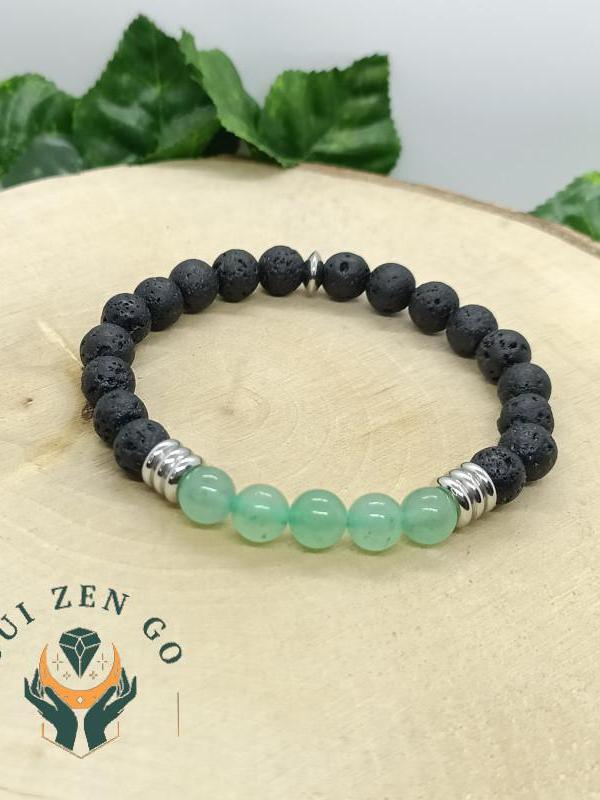 Bracelet aventurine et pierre de lave colonne 8 mm 5 