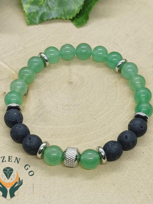 Bracelet homme aventurine et pierre de lave 1