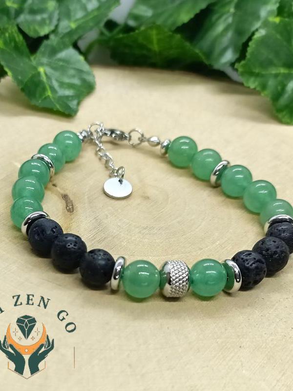 Bracelet homme aventurine et pierre de lave acier 2 