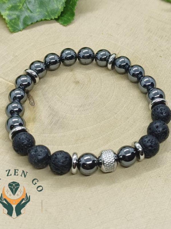 Bracelet homme hematite et pierre de lave 1 1