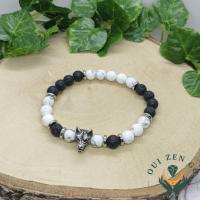 Bracelet howlite et pierre de lave tete de loup 1 