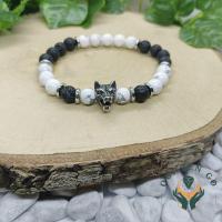 Bracelet howlite et pierre de lave tete de loup 2 