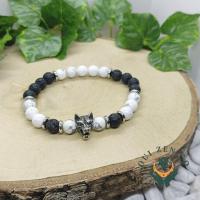 Bracelet howlite et pierre de lave tete de loup 3 