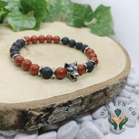 Bracelet jaspe rouge et pierre de lave tete de loup 1 