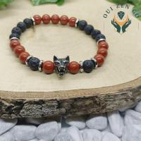 Bracelet jaspe rouge et pierre de lave tete de loup 2 