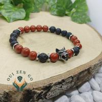 Bracelet jaspe rouge et pierre de lave tete de loup 3 