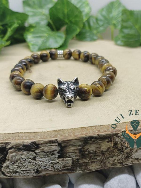 Bracelet oeil de tigre tete de loup 2 