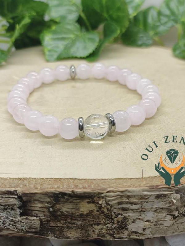 Bracelet quartz rose et cristal de roche 2 