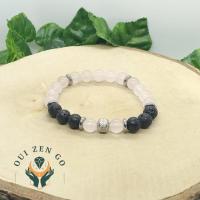 Bracelet quartz rose et pierre de lave tiago 8 mm 2 