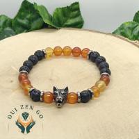 Bracelet tete de loup cornaline et pierre de lave 3 