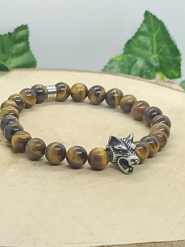 Bracelet tete de loup oeil de tigre 2 