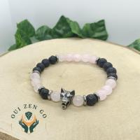 Bracelet tete de loup quartz rose et pierre de lave 1 