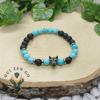 Bracelet turquoise et pierre de lave tete de loup 1 